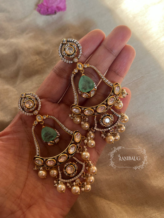 Mishika Polki Gold Finish Chandbali Festive Earrings By Ranibaug