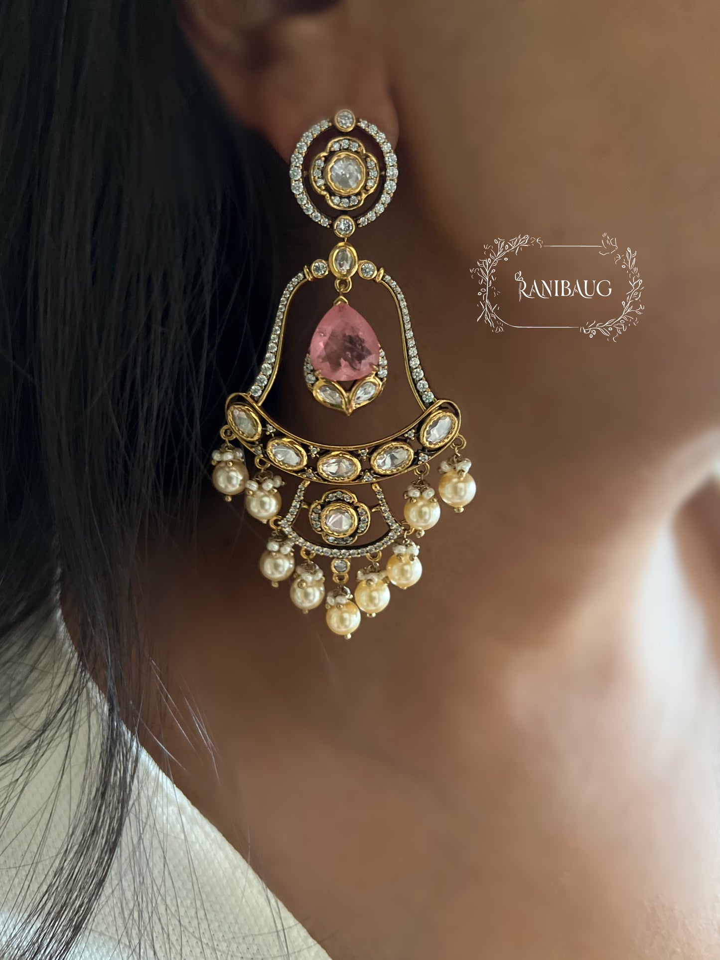 Mishika Polki Gold Finish Chandbali Festive Earrings By Ranibaug