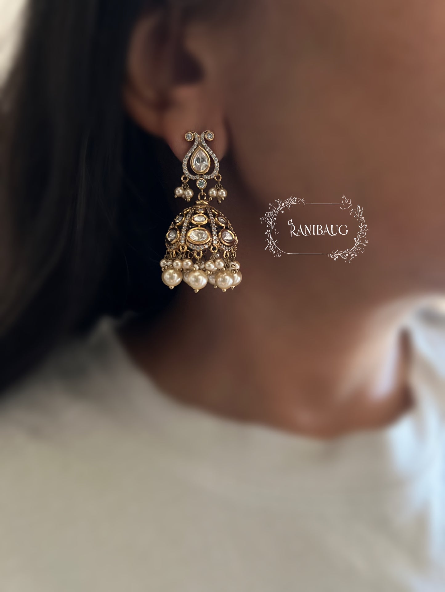 Mishka Polki Studded Gold Finish Pearls Adorned Festive Jhumka Earrings By Ranibaug