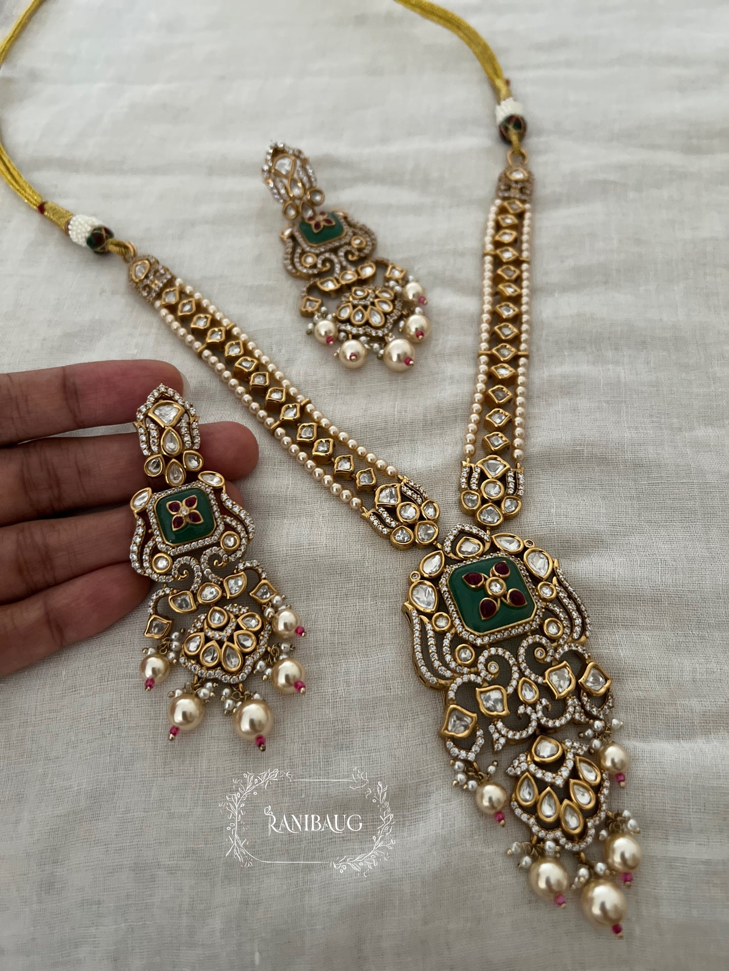 Mishti Polki Studded Cascading Pearls Designer Necklace Set By Ranibaug | The Royal Wedding Collection 2026