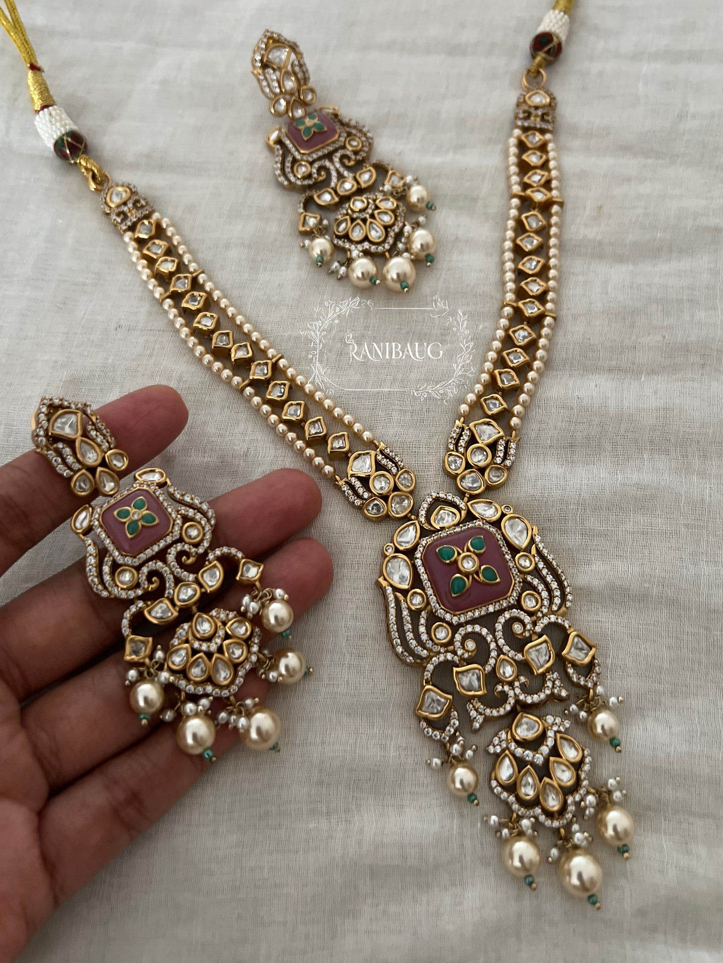Mishti Polki Studded Cascading Pearls Designer Necklace Set By Ranibaug | The Royal Wedding Collection 2026