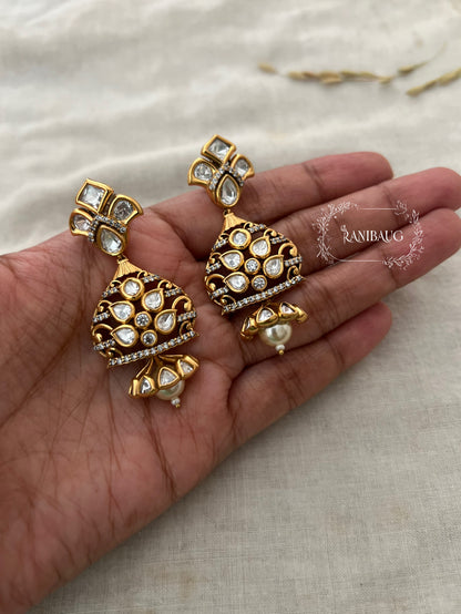 Misty Minimal Gold Plated Polki Small Earrings | Ranibaug