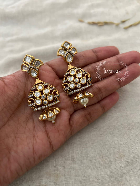 Misty Minimal Gold Plated Polki Small Earrings | Ranibaug