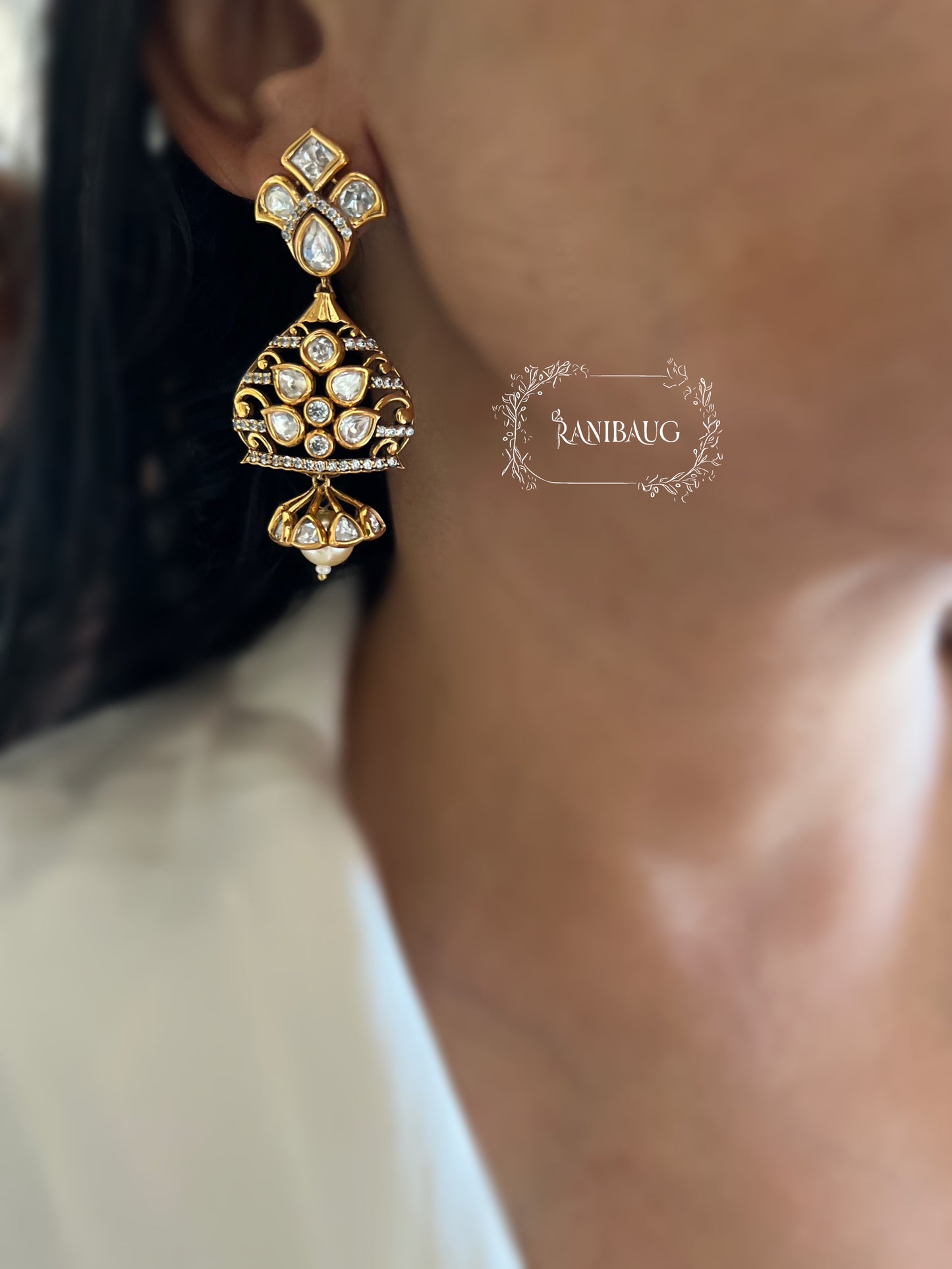 Misty Minimal Gold Plated Polki Small Earrings | Ranibaug