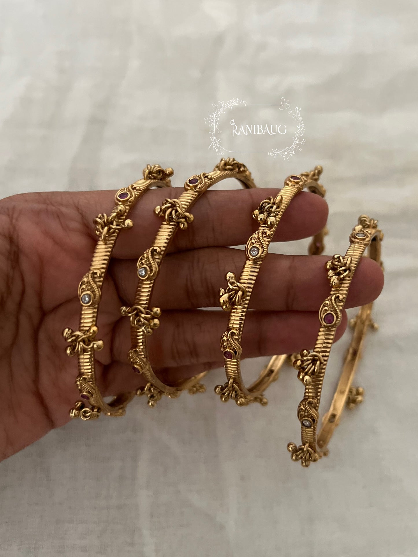 Mita Simple Traditional Gold Finish Heritage Bangles For Ethnic Wear By Ranibaug (Set of 4)