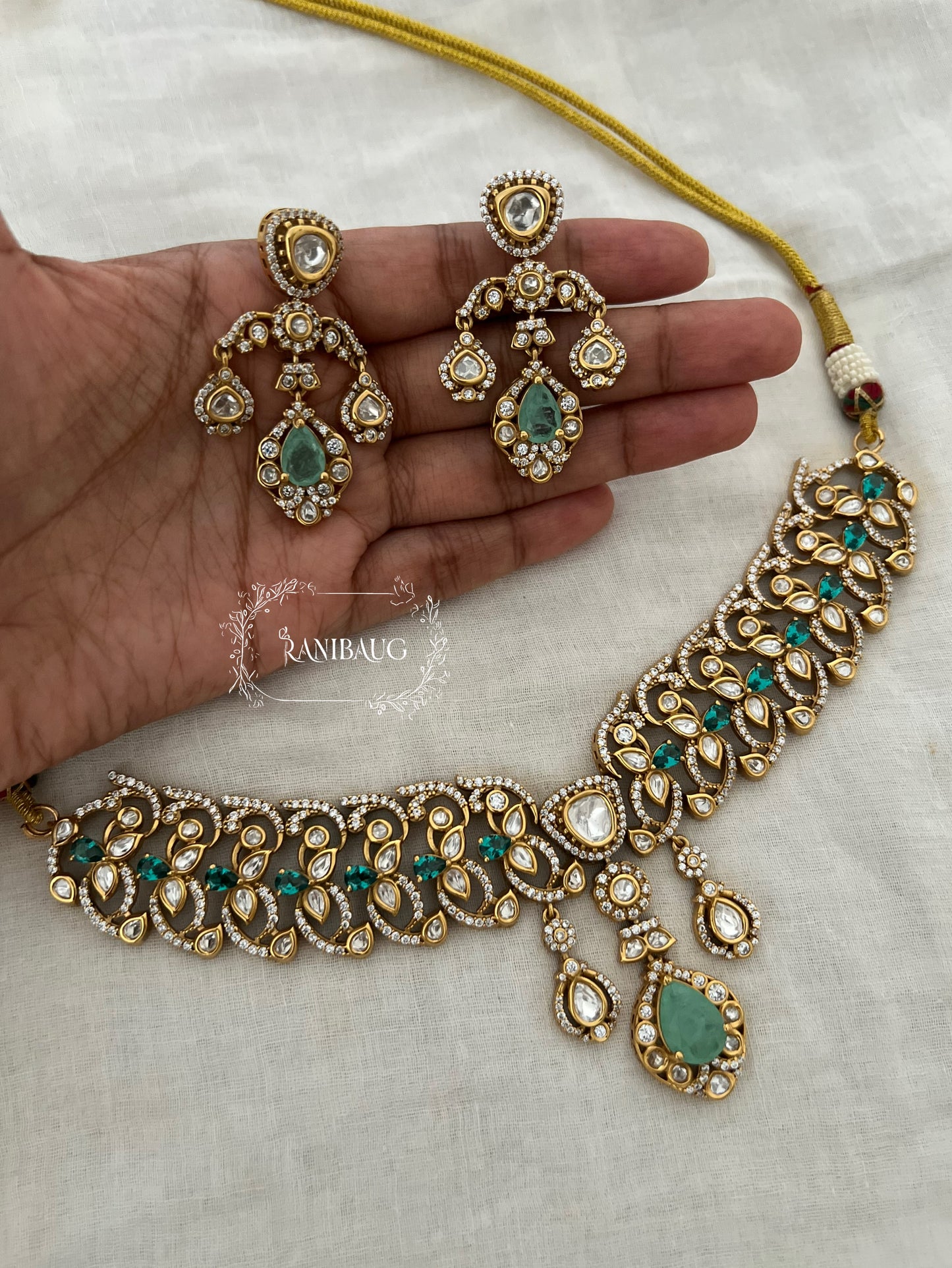 Mithila Gold Finish Polki Gemstone Gold Finish Zirconia Necklace Set By Ranibaug | The Wedding Collection 2026