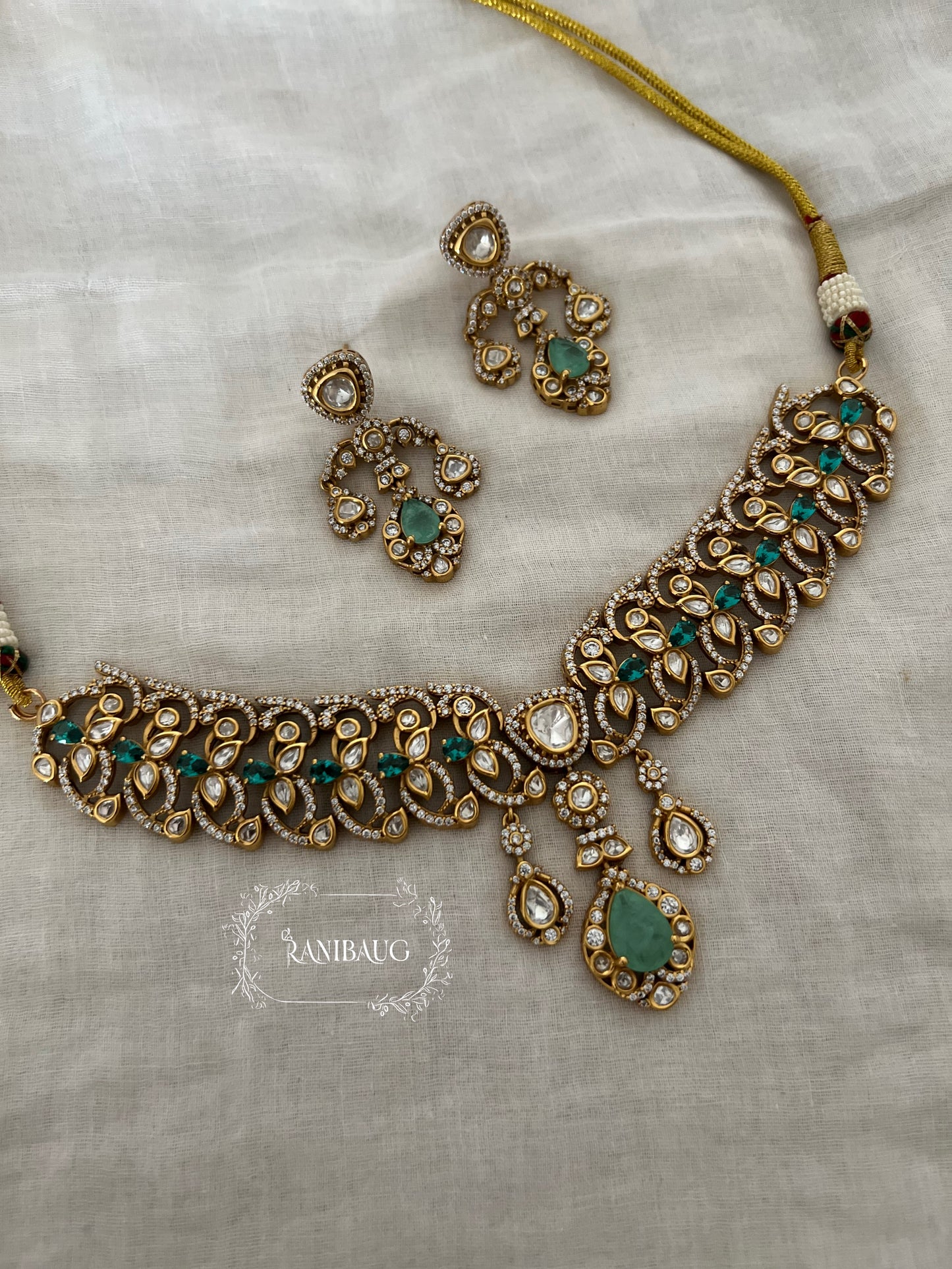 Mithila Gold Finish Polki Gemstone Gold Finish Zirconia Necklace Set By Ranibaug | The Wedding Collection 2026