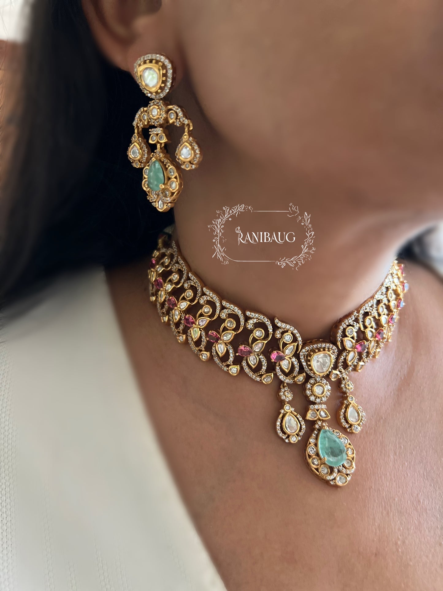 Mithila Gold Finish Polki Gemstone Gold Finish Zirconia Necklace Set By Ranibaug | The Wedding Collection 2026
