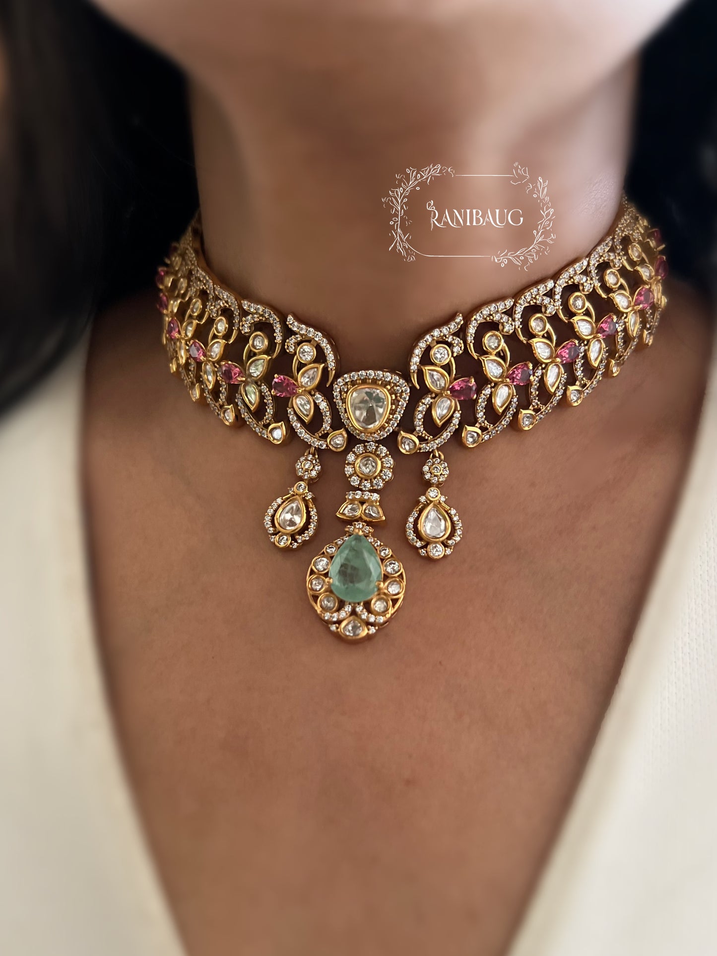 Mithila Gold Finish Polki Gemstone Gold Finish Zirconia Necklace Set By Ranibaug | The Wedding Collection 2026