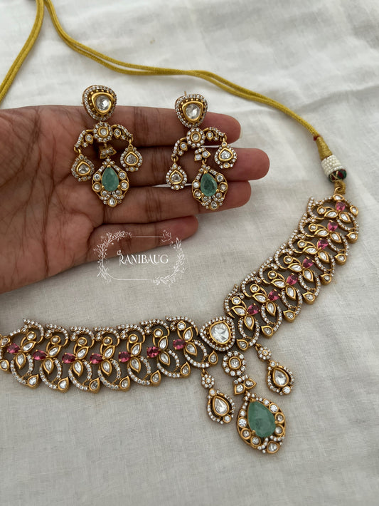 Mithila Gold Finish Polki Gemstone Gold Finish Zirconia Necklace Set By Ranibaug | The Wedding Collection 2026