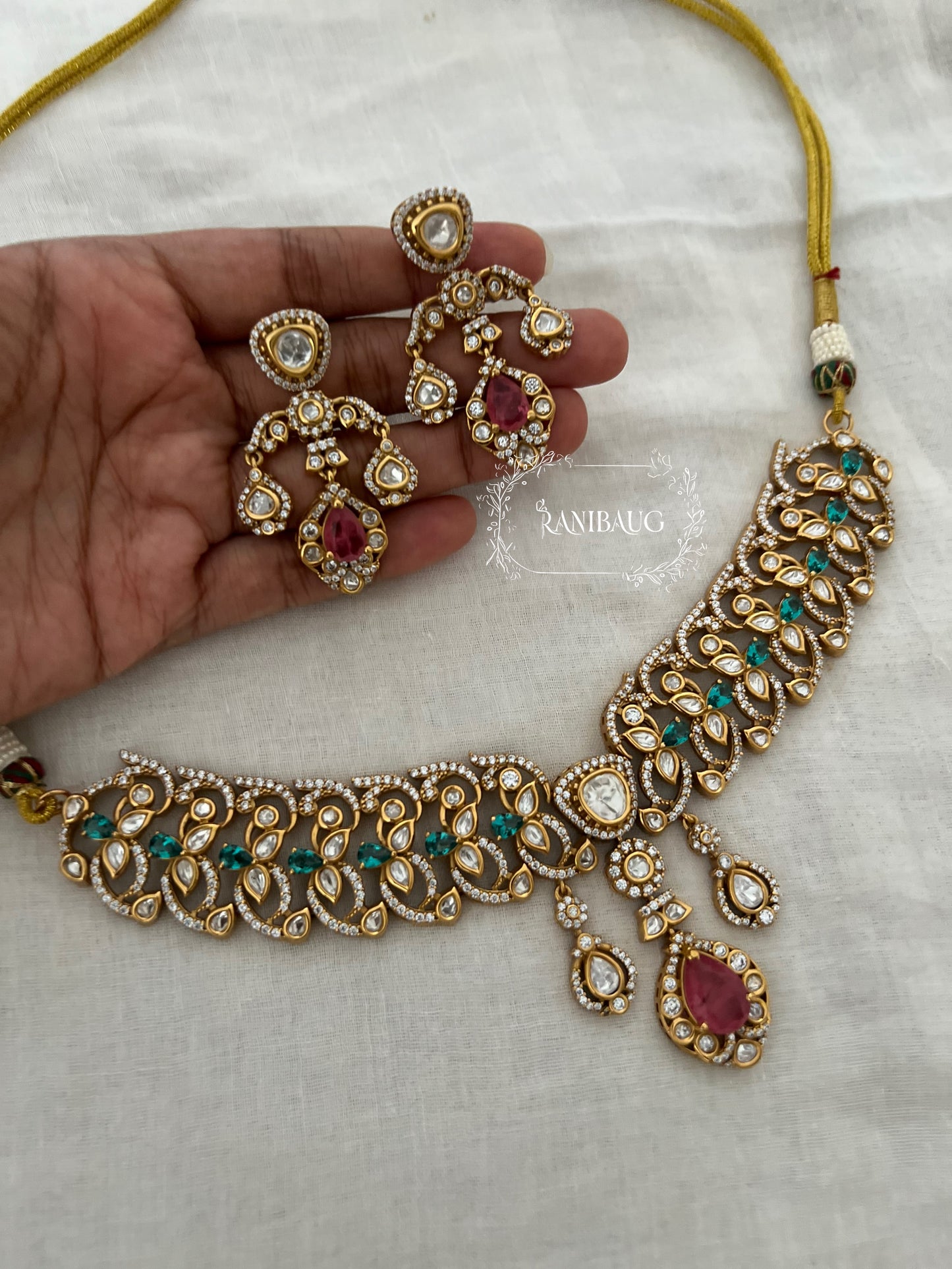 Mithila Gold Finish Polki Gemstone Gold Finish Zirconia Necklace Set By Ranibaug | The Wedding Collection 2026