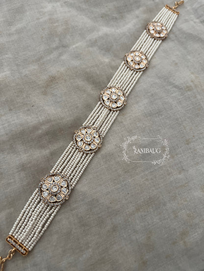 Mithila Gold Plated Polki Medallion Sheeshpatti With Multi-Strand Pearl Detailing By Ranibaug