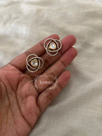 Mitisha Minimal Polki Motif Gold Finish Premium Ear Studs Suitable For Any Occassion By Ranibaug