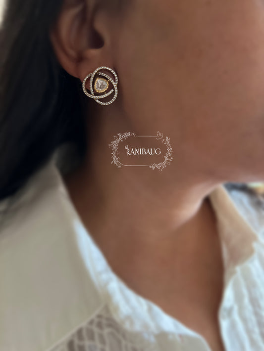 Mitisha Minimal Polki Motif Gold Finish Premium Ear Studs Suitable For Any Occassion By Ranibaug