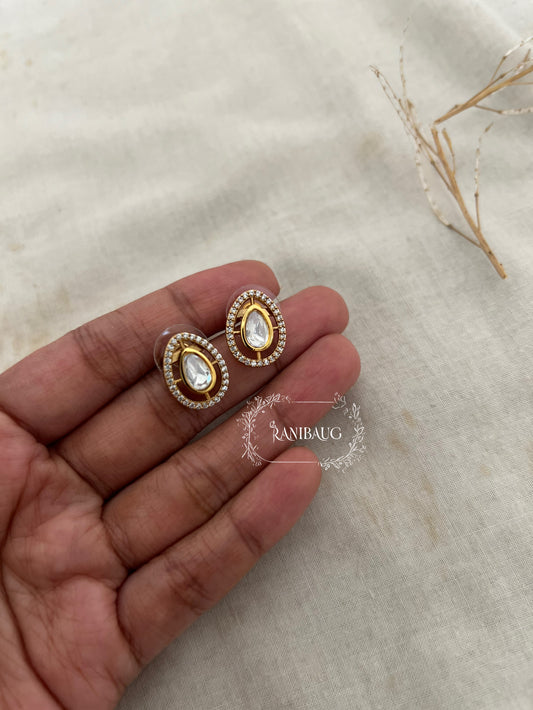 Miyu Teardrop Polki Studs | Gold-Plated Minimal Halo Stud Earrings