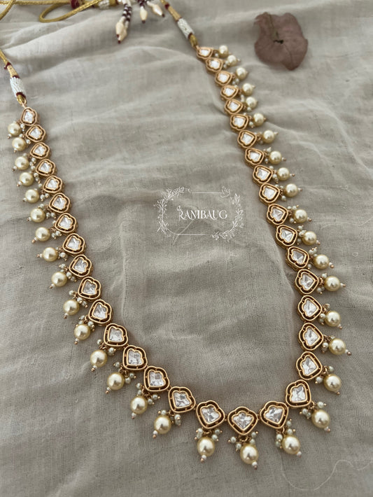 Mohar Polki Long Necklace Each With Shiny Pearls | Long Mala Jewellery By Ranibaug