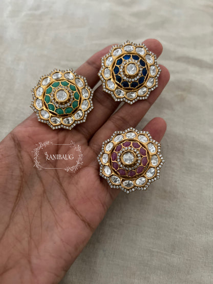 Mohini Oversized Polki Enamel Floral Statement Ring Jewelry By Ranibaug