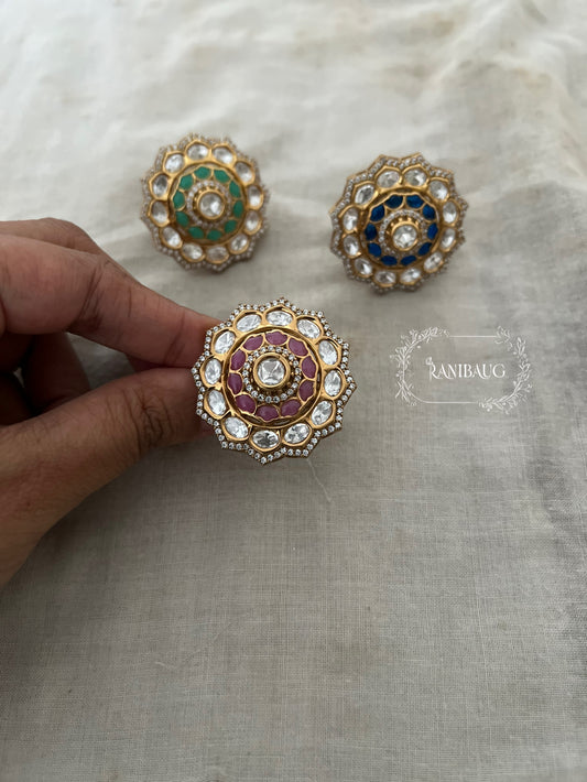 Mohini Oversized Polki Enamel Floral Statement Ring Jewelry By Ranibaug