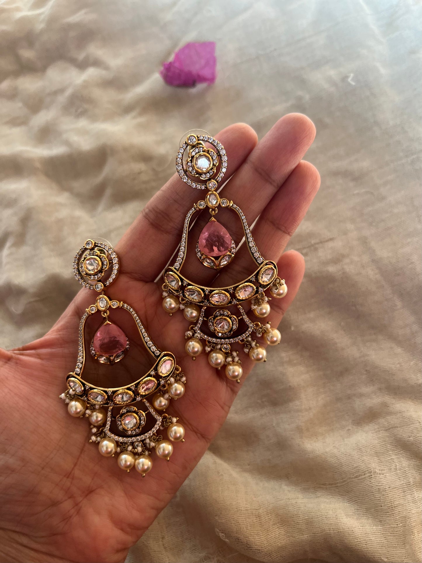 Mohini Polki Kundan Pearl Bell Shaped Unique Design Earrings | RB