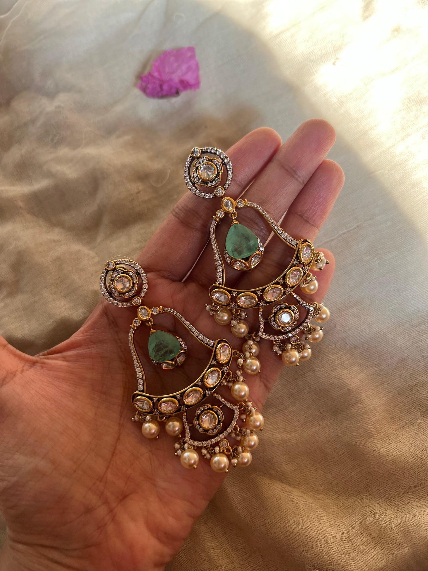 Mohini Polki Kundan Pearl Bell Shaped Unique Design Earrings | RB