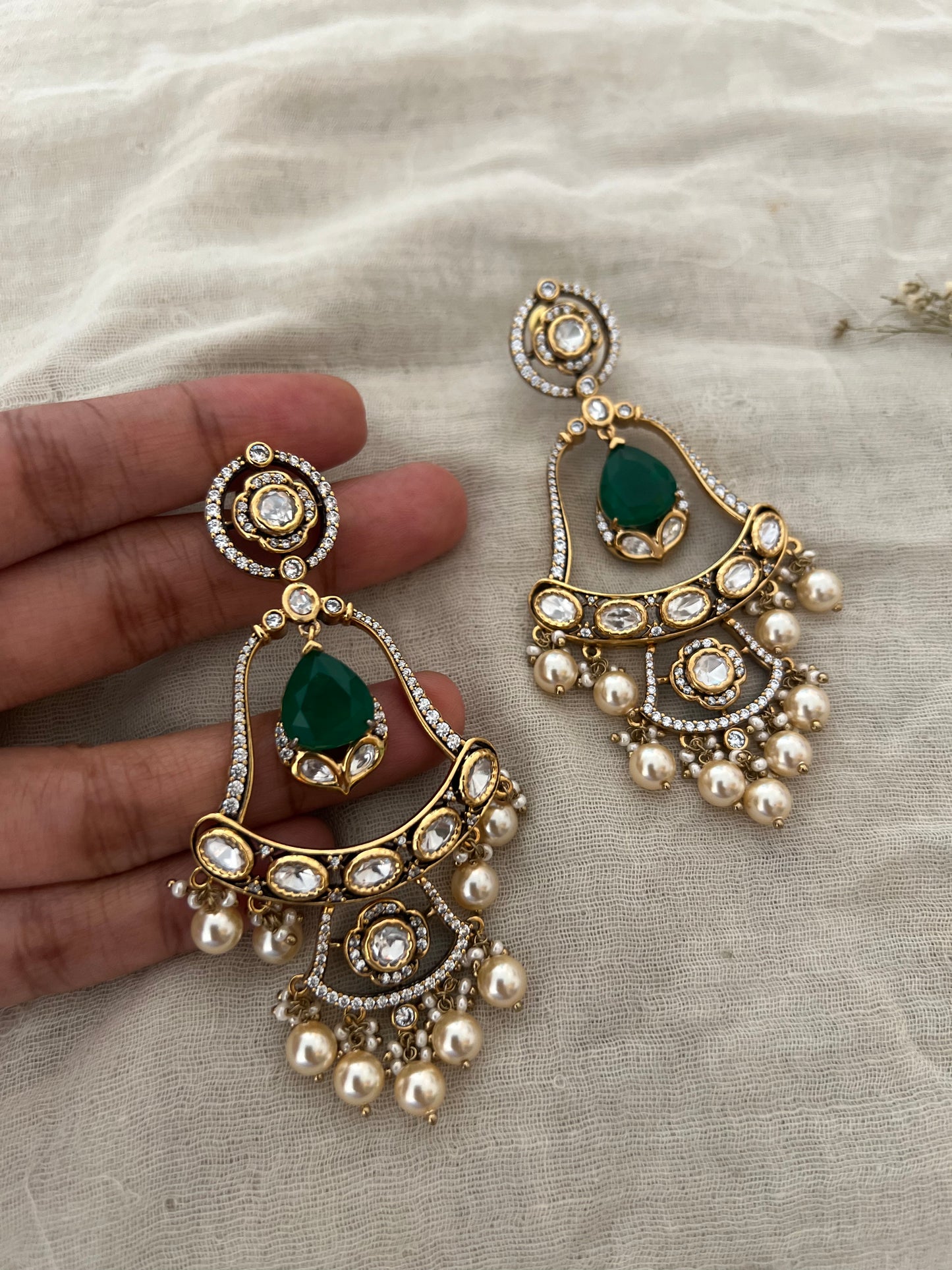Mohini Polki Kundan Pearl Bell Shaped Unique Design Earrings | RB