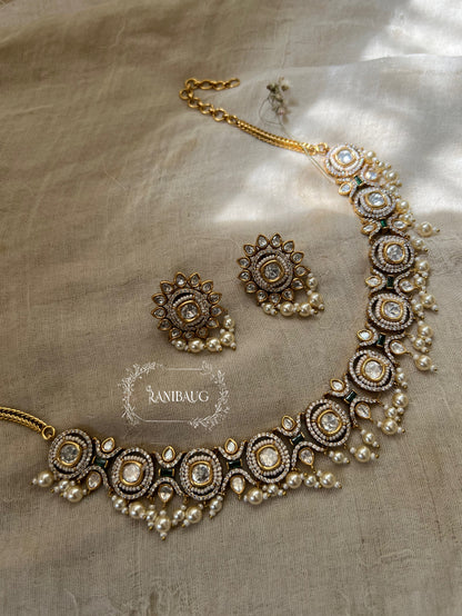 Mohini Premium Finish Victorian Look Mossainite Kundan Necklace By Ranibaug