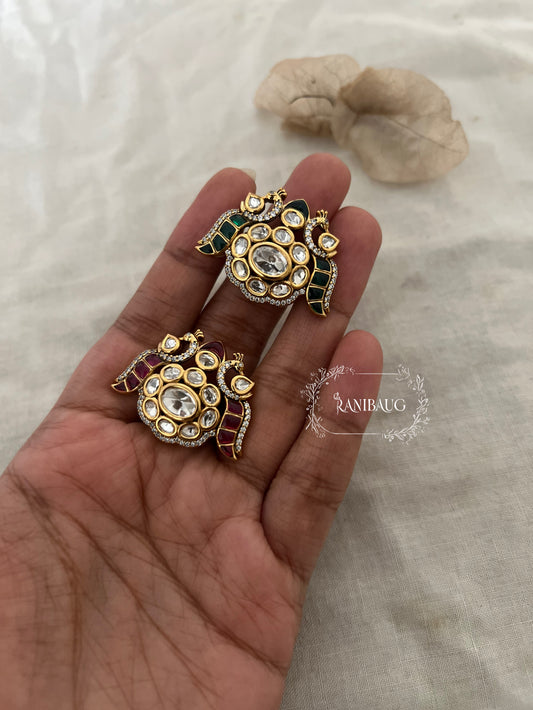 Mor Peacock Inspired Polki Kundan Traditional Finger Ring Jewelry By Ranibaug