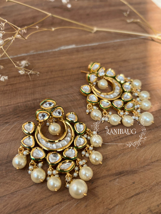 Moti Sheesh Kundan Gold Plated Simple Earrings | Ranibaug