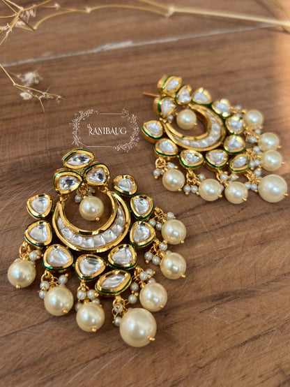 Moti Sheesh Kundan Gold Plated Simple Earrings | Ranibaug