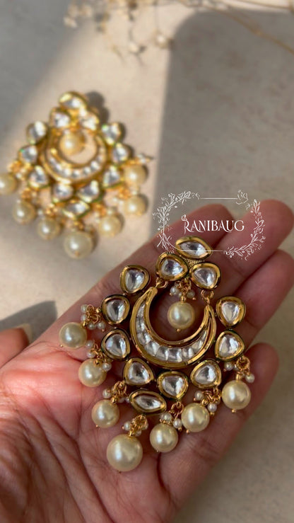 Moti Sheesh Kundan Gold Plated Simple Earrings | Ranibaug