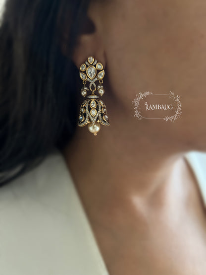Mridula Victorian Finish Polki Kundan Pearl Adorned Festive Earrings By Ranibaug