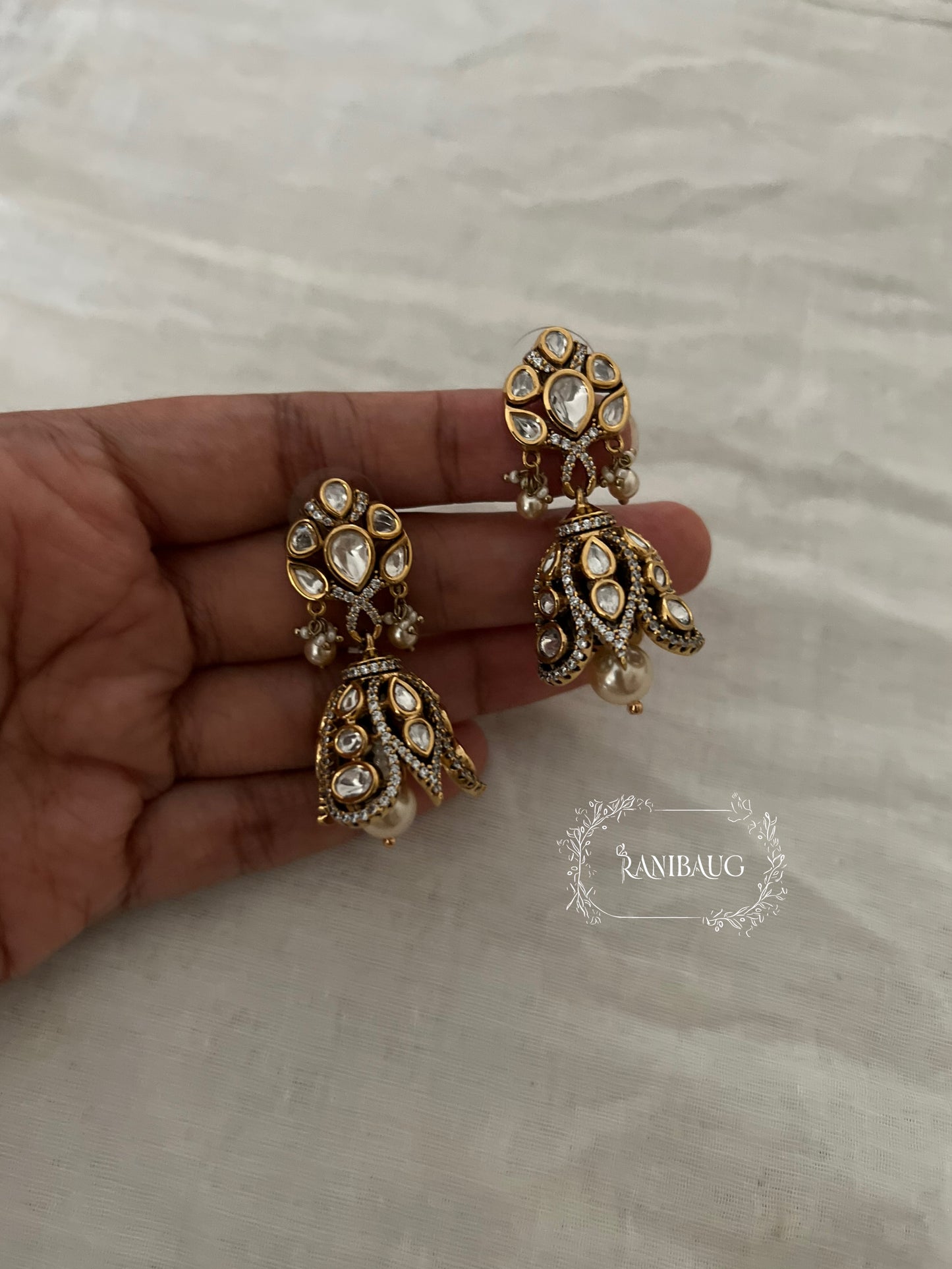 Mridula Victorian Finish Polki Kundan Pearl Adorned Festive Earrings By Ranibaug
