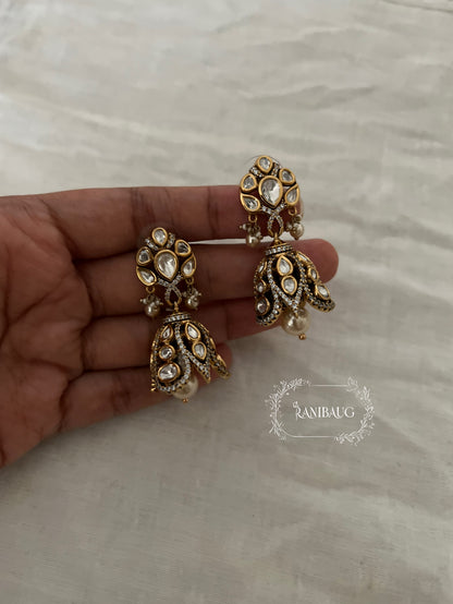 Mridula Victorian Finish Polki Kundan Pearl Adorned Festive Earrings By Ranibaug