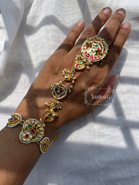 Mriganka Gold Finish Paachi Kundan Work Intricate Heritage Haathphool By Ranibaug
