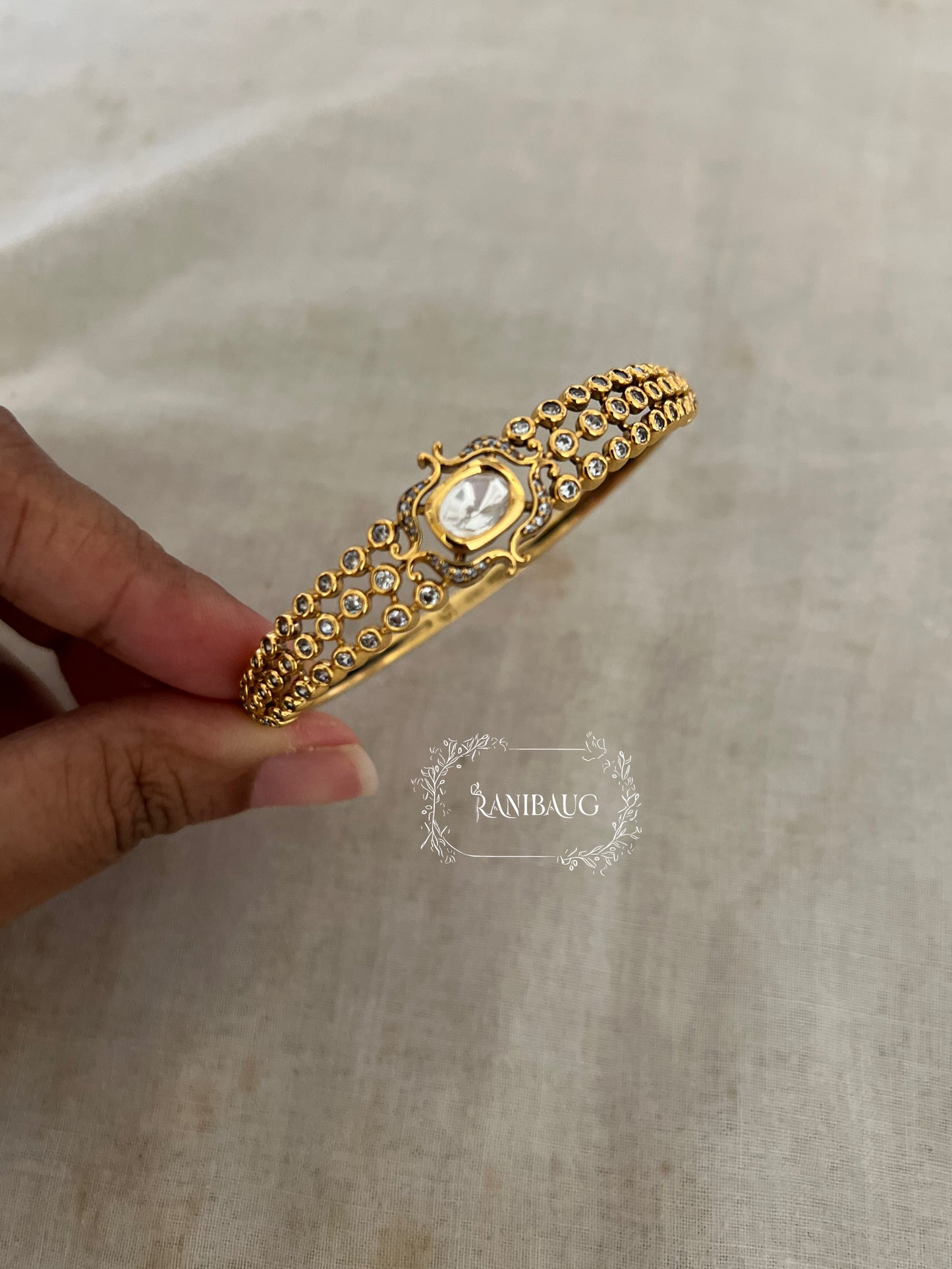 Mrinalika Polki Gold Finish Royal Bracelet Jewelry By Ranibaug