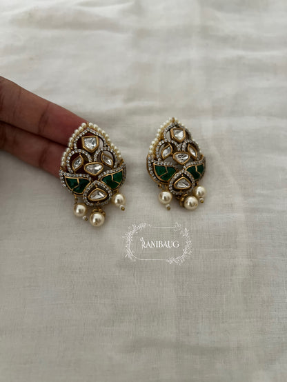 Mrinalini Polki Kundan Pearl Adorned Designer Ear Studs By Ranibaug