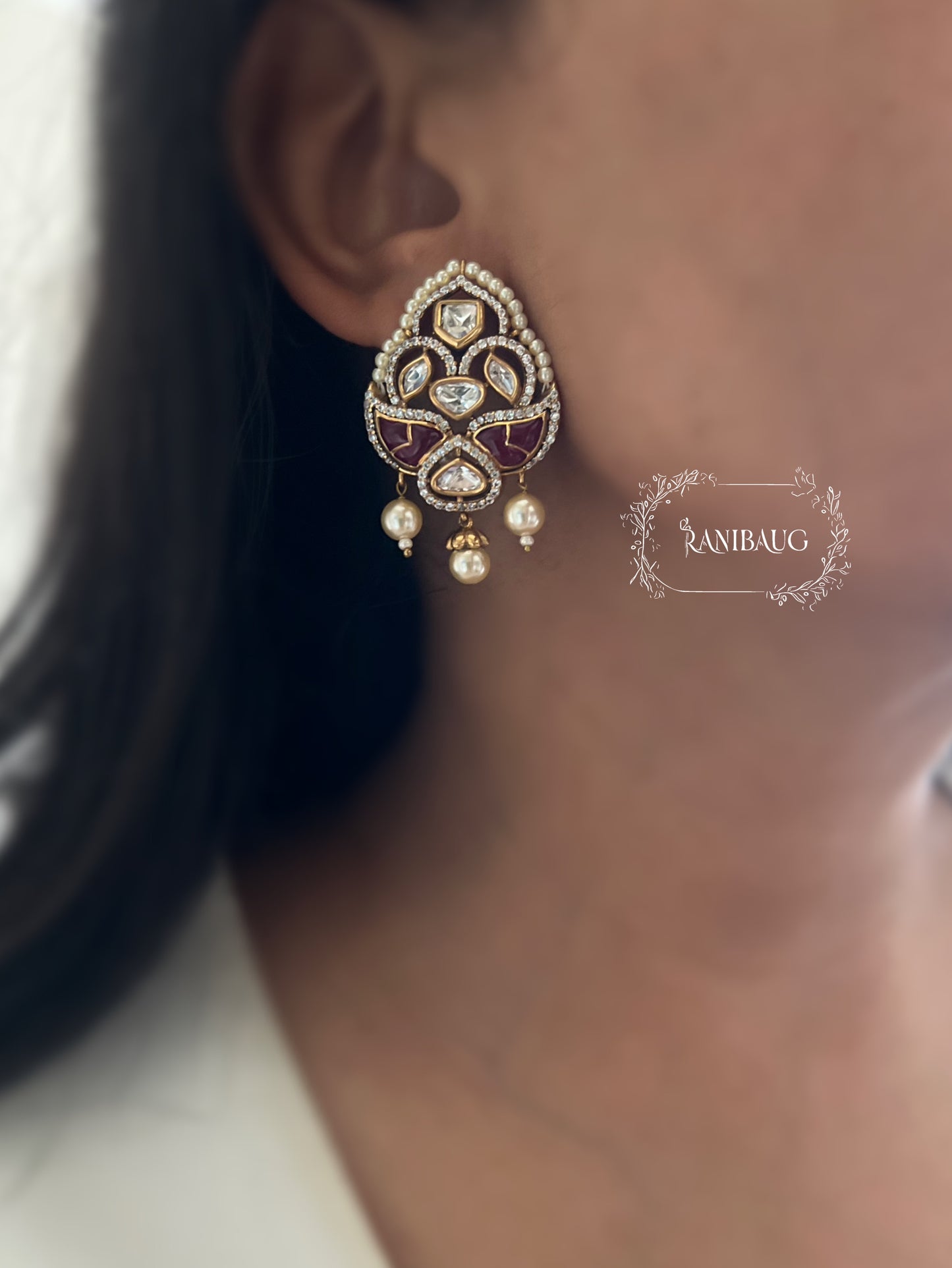 Mrinalini Polki Kundan Pearl Adorned Designer Ear Studs By Ranibaug