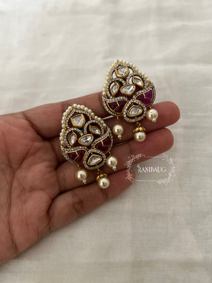 Mrinalini Polki Kundan Pearl Adorned Designer Ear Studs By Ranibaug