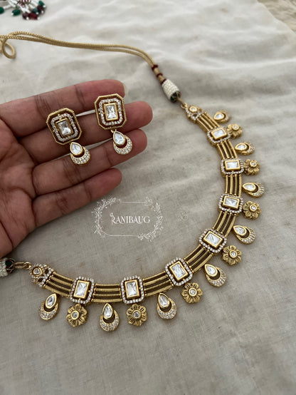 Mrinalini Ruby Polki Adorned Gold Finish Modern Heritage Necklace Set By Ranibaug