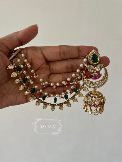 Mughda Gold Plated Kundan Studded Chandbali Jhumka With Hair Chain By Ranibaug | Prettiest Wedding Jewelry Collection 2026