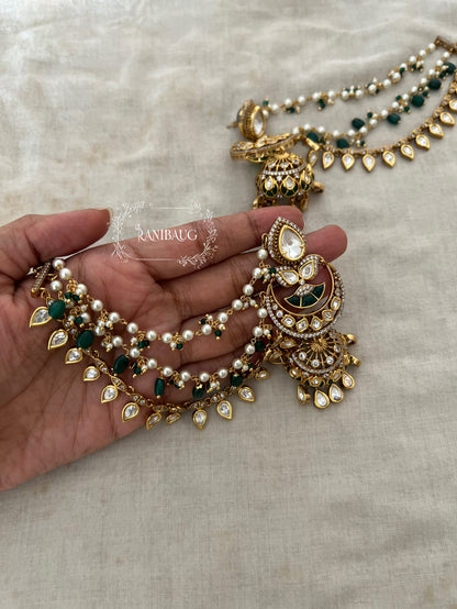 Mughda Gold Plated Kundan Studded Chandbali Jhumka With Hair Chain By Ranibaug | Prettiest Wedding Jewelry Collection 2026