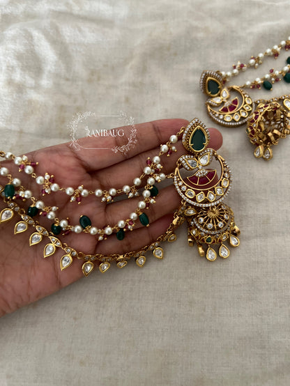 Mughda Gold Plated Kundan Studded Chandbali Jhumka With Hair Chain By Ranibaug | Prettiest Wedding Jewelry Collection 2026