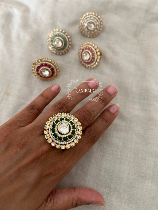 Mukta Floral Polki Victorian Gold Finish Royal Ring Jewelry By Ranibaug