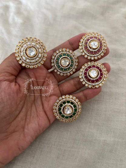 Mukta Floral Polki Victorian Gold Finish Royal Ring Jewelry By Ranibaug