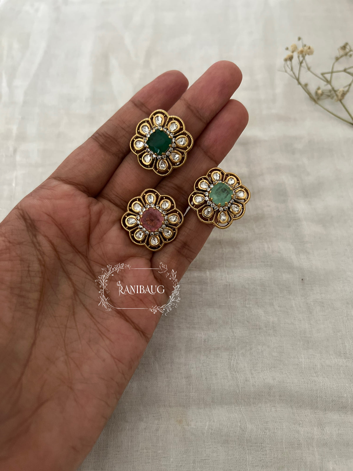 Mukta Polki Kundan Gold Finish Simple Festive Ring Jewelry By Ranibaug