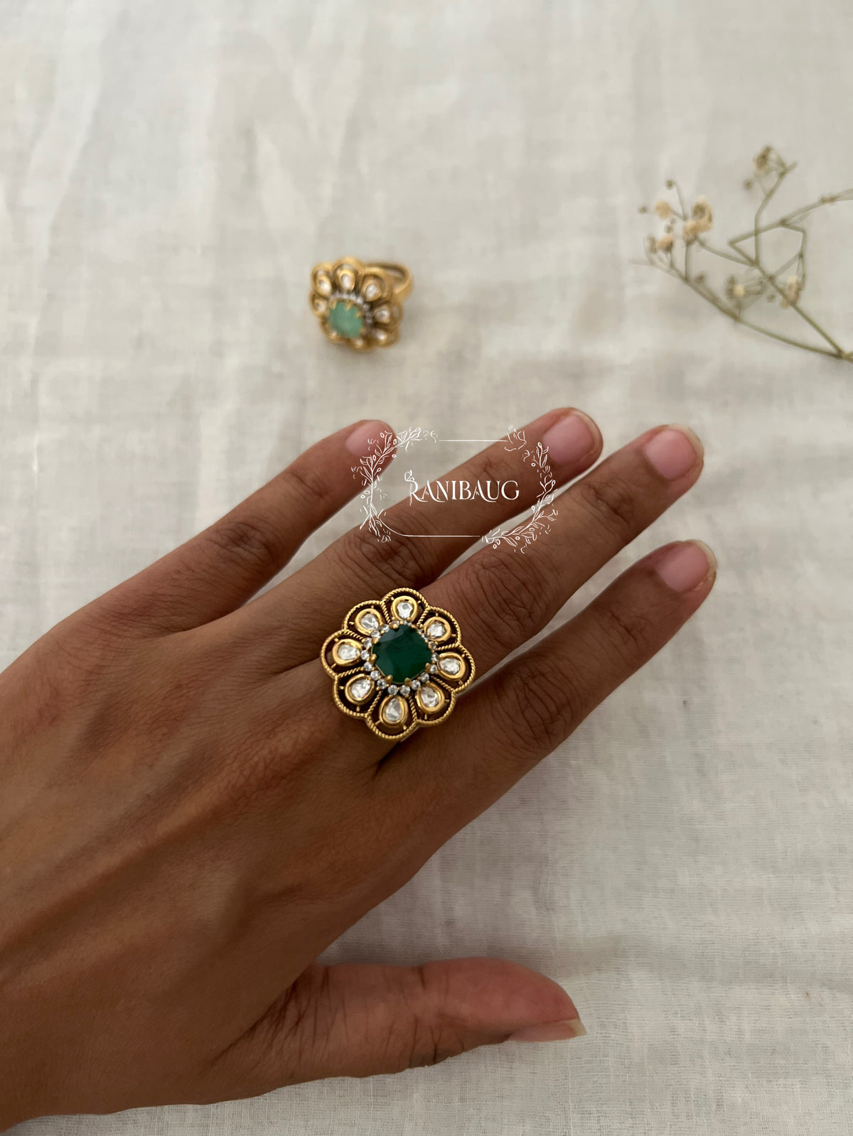 Mukta Polki Kundan Gold Finish Simple Festive Ring Jewelry By Ranibaug