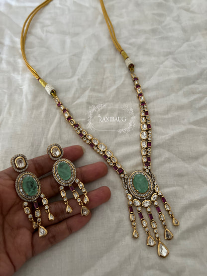 Mukti Polki Gold Finish Fall Motif Ruby Emerald Necklace Set By Ranibaug