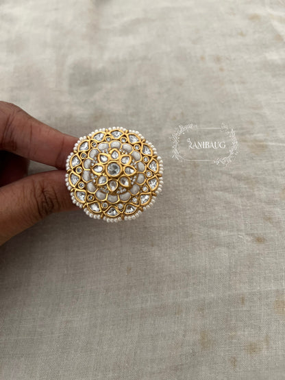 Mukti Royal Oversized Floral Designer Polki Studded Finger Ring For Festive Occassions By Ranibaug