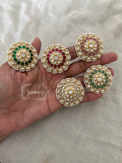 Mukti Royal Oversized Floral Designer Polki Studded Finger Ring For Festive Occassions By Ranibaug