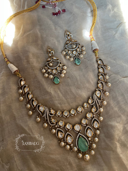 Muskaan Antique Polki Necklace Set With Pearl Drops  By Ranibaug | 2026 Festive Jewellery Set Collection